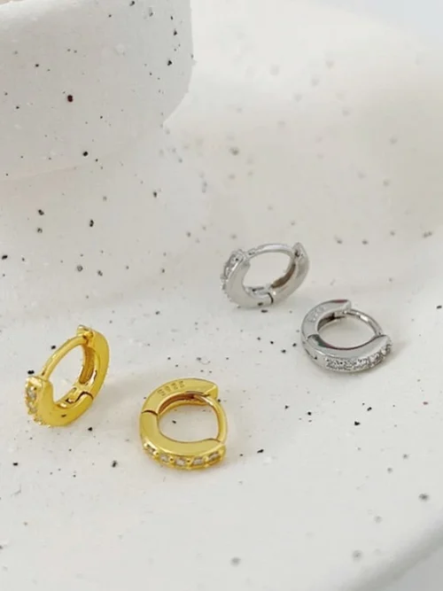 ต่างหูห่วง ต่างหูเงินแท้ ห่วงเพชร ขนาด 5, 6mm