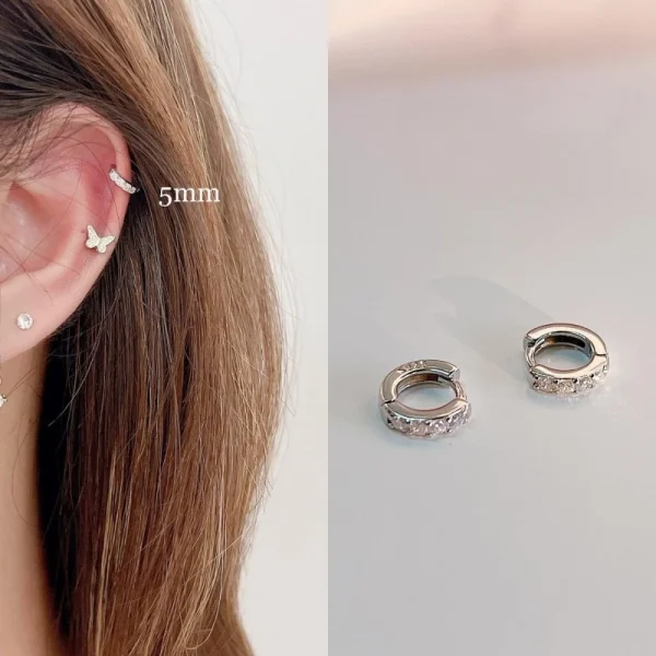 ต่างหูห่วง ต่างหูเงินแท้ ห่วงเพชร ขนาด 5, 6mm