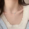 สร้อยโบว์หัวใจชมพู สร้อยคอเงินแท้