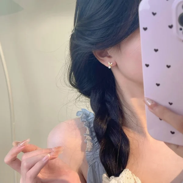 ต่างหูเงินแท้ ต่างหูโบว์เพชรตุ้งติ้ง