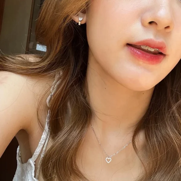 สร้อยหัวใจเพชรโปร่ง สร้อยคอเงินแท้