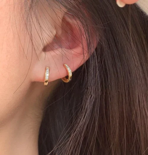 ต่างหูห่วง ต่างหูเงินแท้ ห่วงเพชรมีขอบ