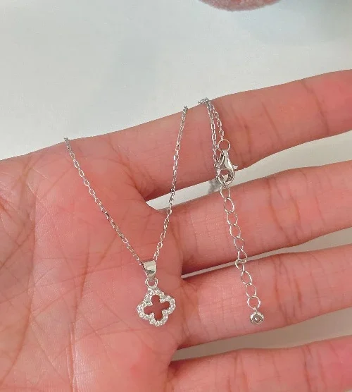 สร้อยโคลเวอร์เพชร สร้อยคอเงินแท้